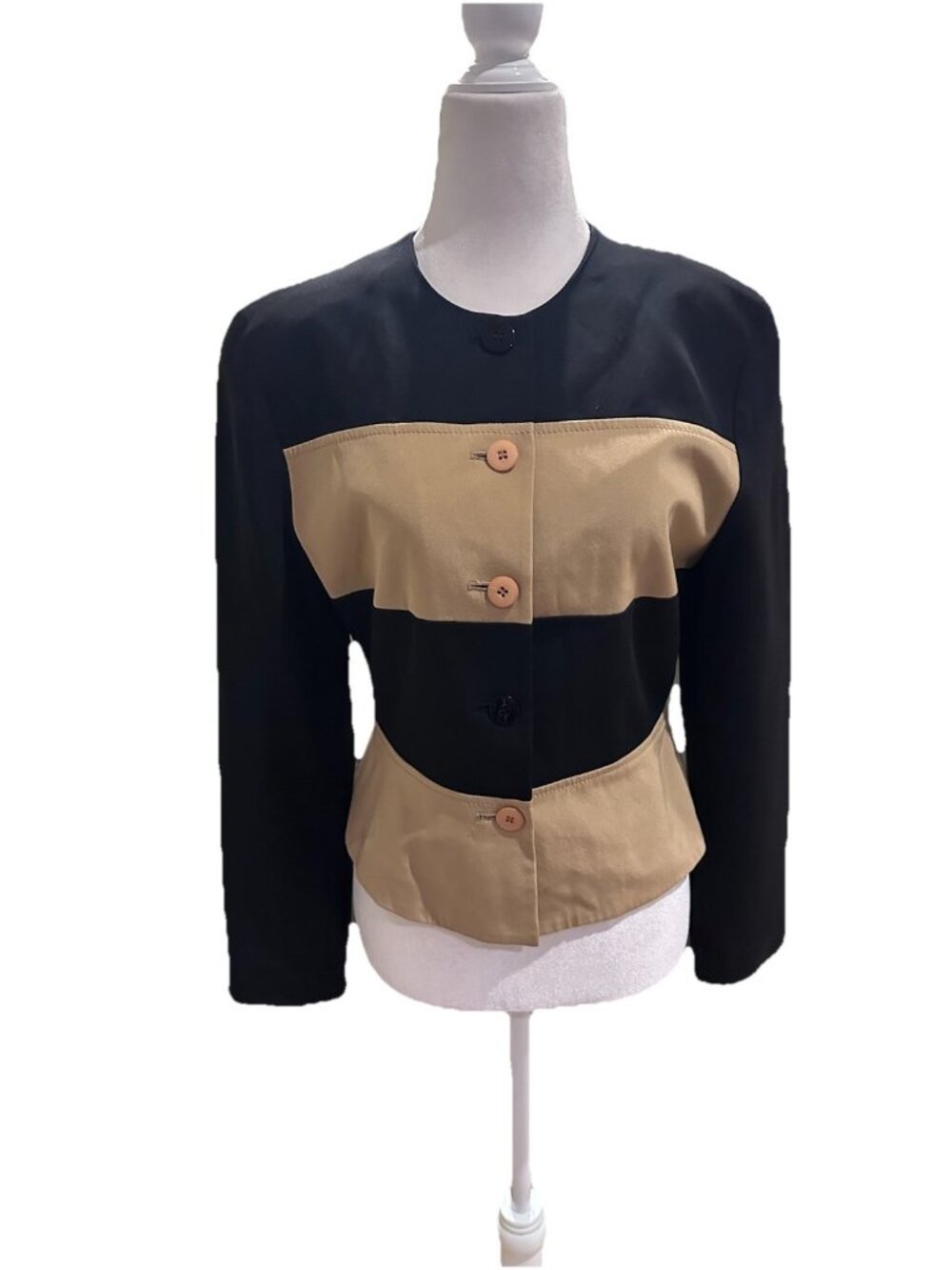 Pat Argenti Womens Silk Size P10 Bolero Jacket Blazer Black/Camel